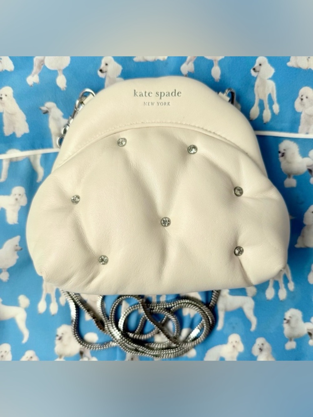 kate spade Cream Quilted Leather Crossbody with Rhinestones